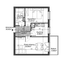 Mieskzanie 49 m2, 2 pokoje z kuchnią i balkonem