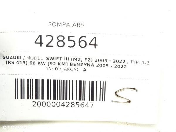 POMPA ABS SUZUKI SWIFT III (MZ, EZ) 2005 - 2022 1.3 (RS 413) 68 kW [92 KM] benzyna 2005 - 2022 63J0 - 5