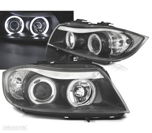 FARÓIS ANGEL EYES CCFL PARA BMW E90 4P 05-08 FUNDO PRETO - 1