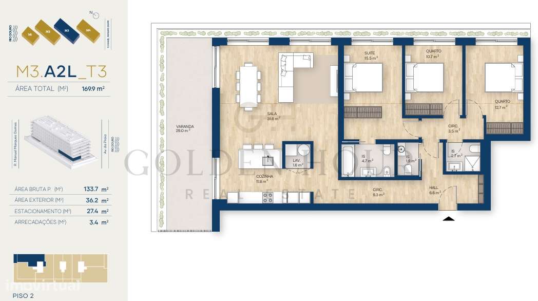Apartamento T3 Venda em Canidelo,Vila Nova de Gaia-40