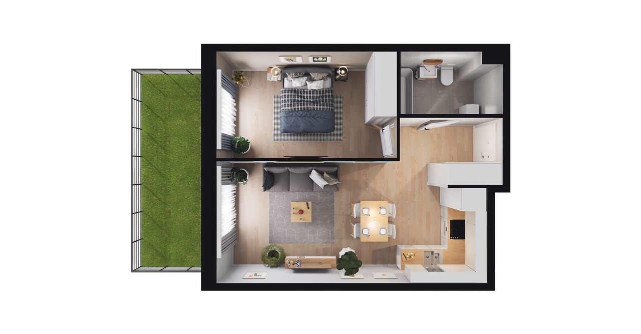 2-pokojowe mieszkanie 39m2 + ogródek - Pełny obrazek: 2/8