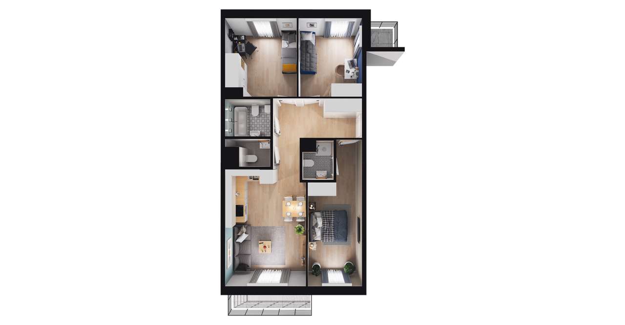 4-pokojowe mieszkanie 73m2 + 2 balkony - Pełny obrazek: 2/8