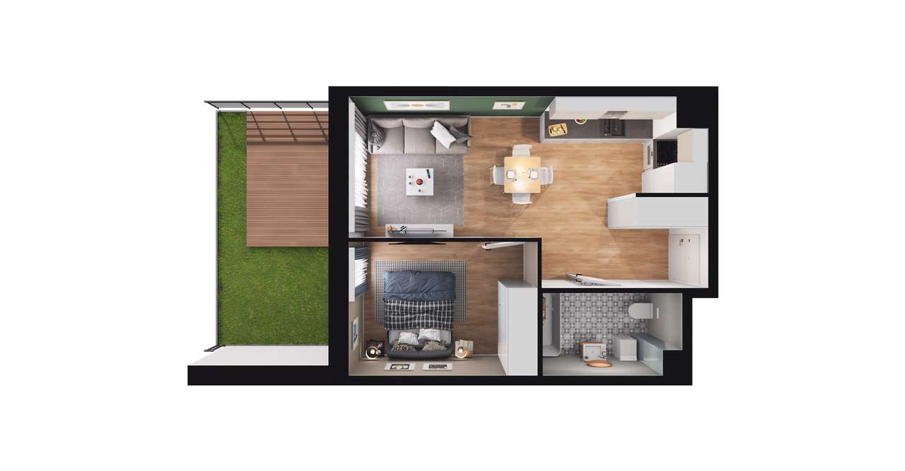 2-pokojowe mieszkanie 36m2 + ogródek - Pełny obrazek: 2/8