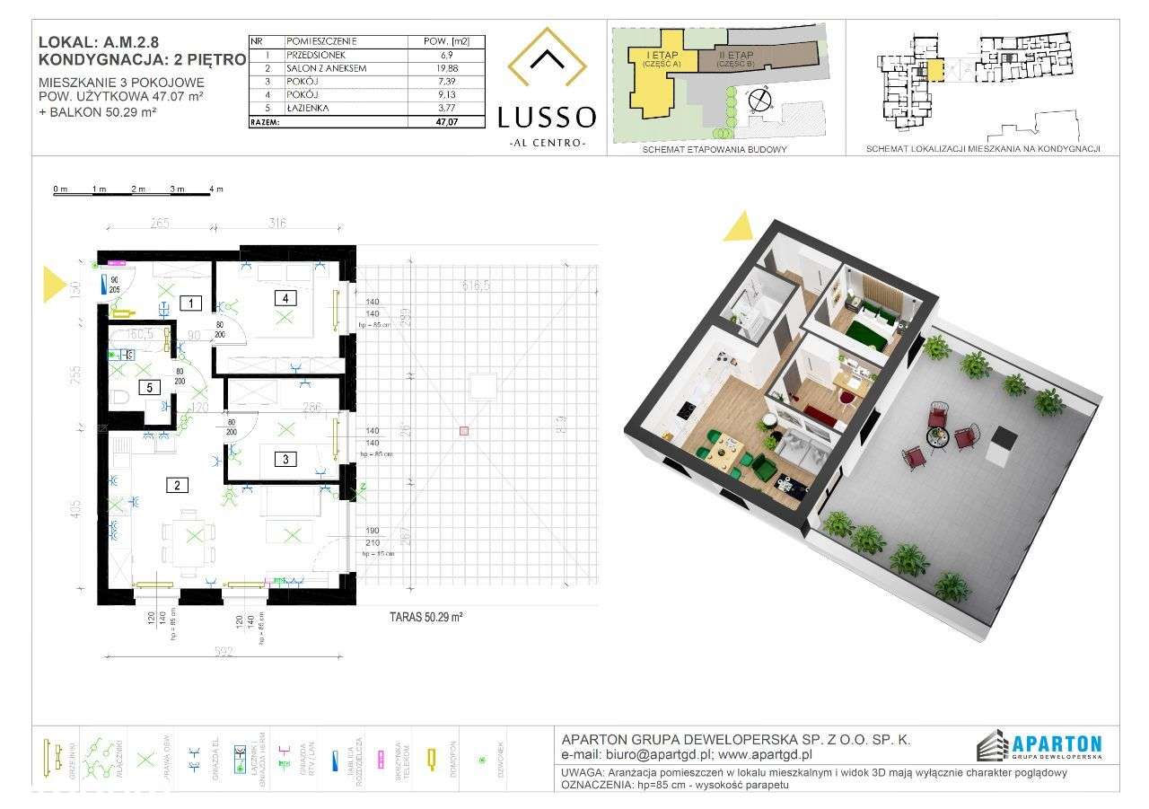 Lusso Al Cenrto! 3pokojowe z tarasem,A.2.8 ROLETY W CENIE - Pełny obrazek: 2/8