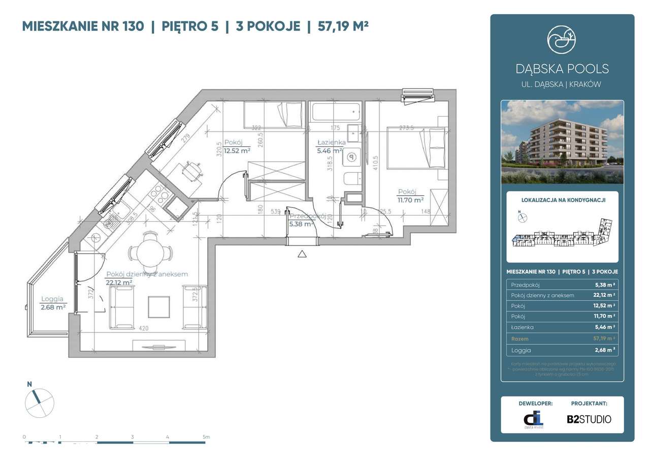 Dąbska Pools | mieszkanie 3-pok. | 130 - Pełny obrazek: 2/7