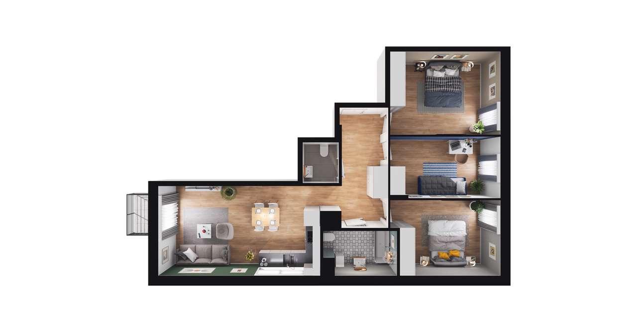 4-pokojowe mieszkanie 74m2 + balkon - Pełny obrazek: 2/8