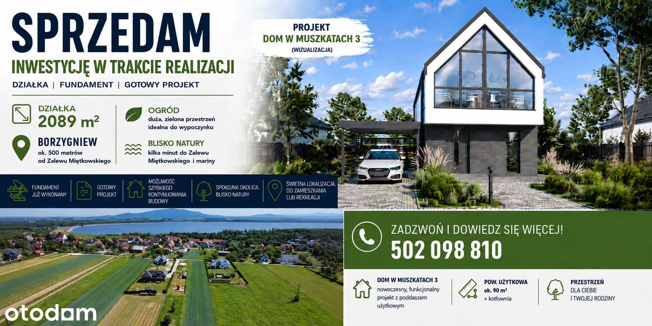 Dom w budowie - 103 m² - 2089 m² działki - Zalew Mietkowski