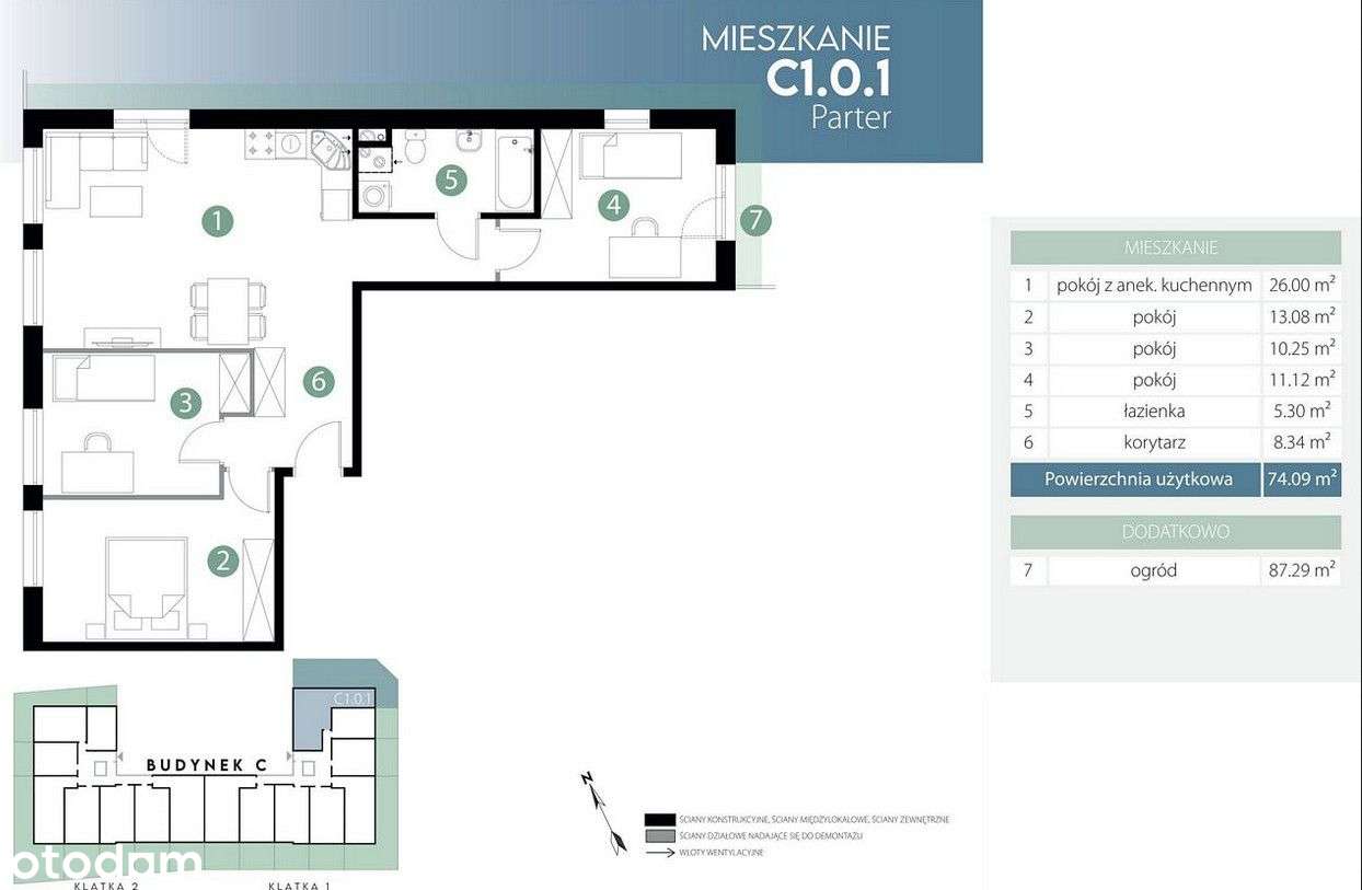 Piękne , przestronne mieszkanie 4pok. z ogrodem w-18