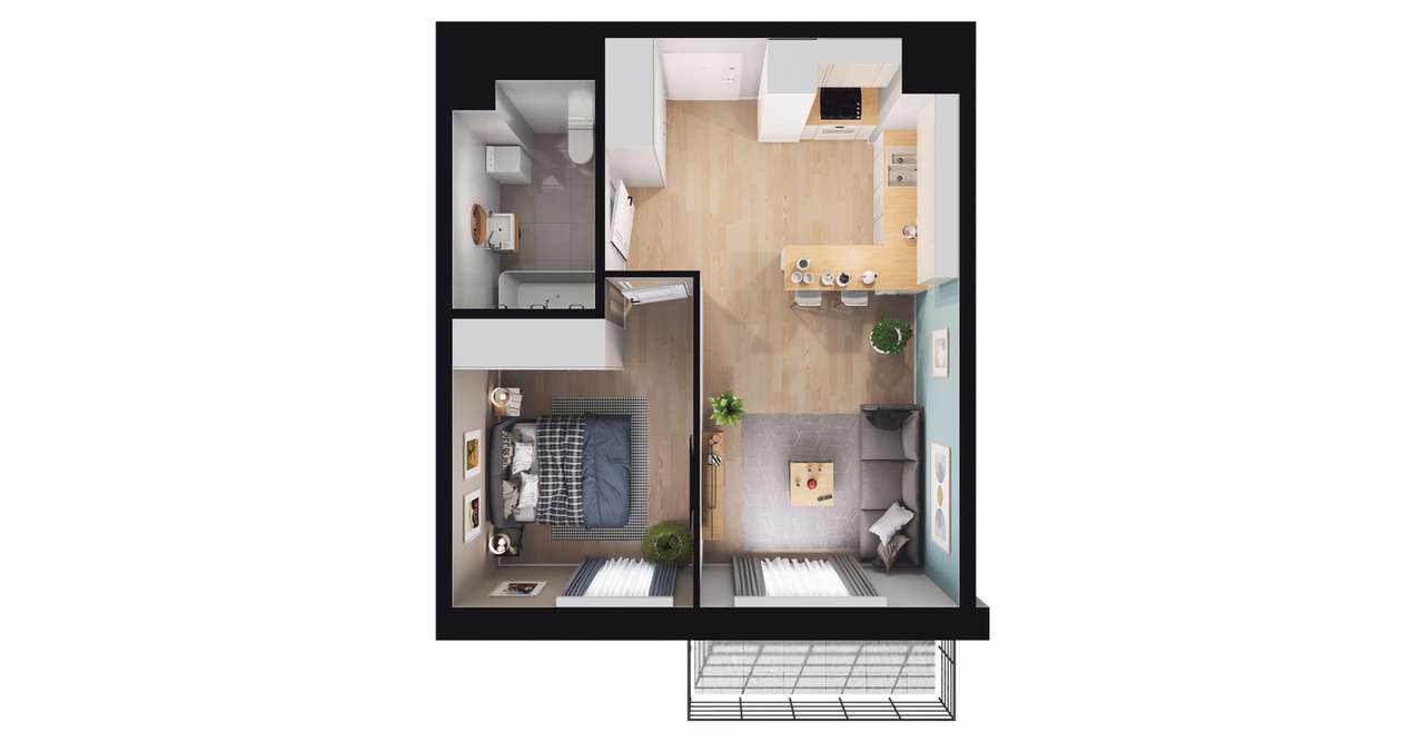 2-pokojowe mieszkanie 39m2 + balkon - Pełny obrazek: 2/8