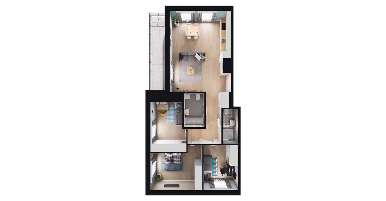 4-pokojowe mieszkanie 78m2 + loggia Bezpośrednio - Pełny obrazek: 2/8