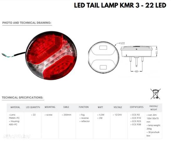 Lampa stop dubla, rotunda, LED, functii multiple - 5