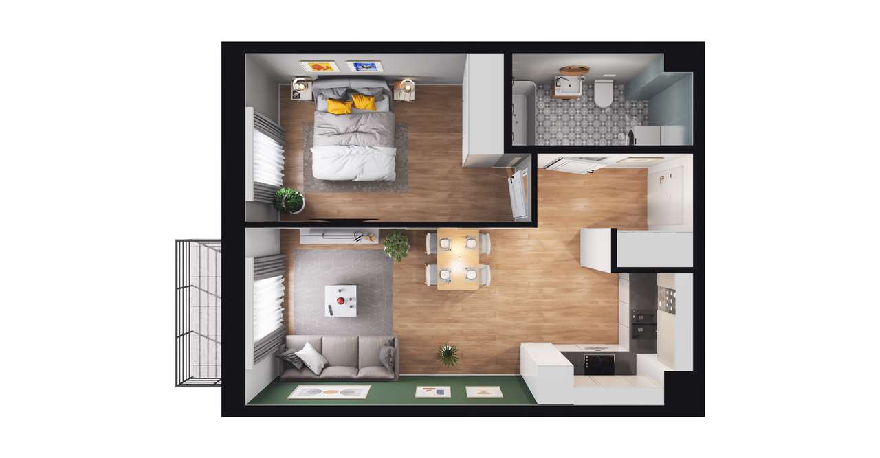 2-pokojowe mieszkanie 42m2 + balkon Bezpośrednio - Pełny obrazek: 2/7