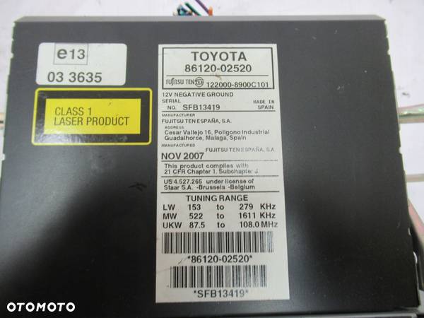 Radio 86120-02520 TOYOTA AURIS I - 3