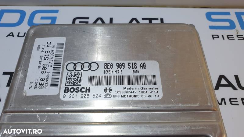 ECU Calculator Motor Audi A4 B7 1.8 T BFB 2005 - 2007 Cod 8E0909518AQ 0261208524 - 2