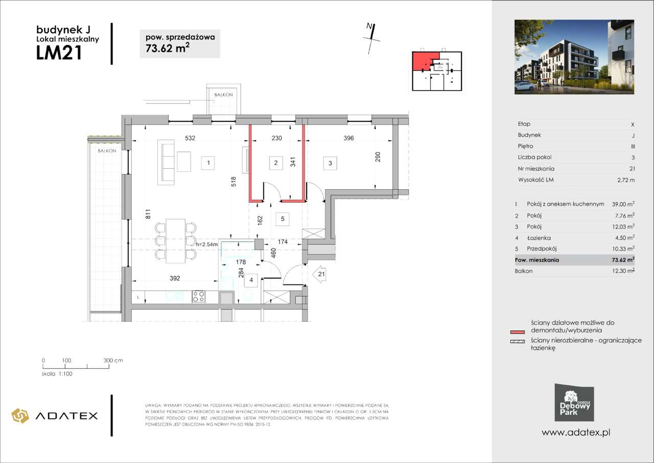 Osiedle Dębowy Park | MIESZKANIE Z SUPER BALKONEM| III piętro | J21 - Pełny obrazek: 2/7
