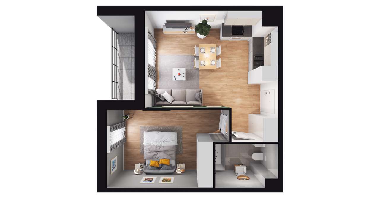 2-pokojowe mieszkanie 40m2 + loggia Bezpośrednio - Pełny obrazek: 2/8