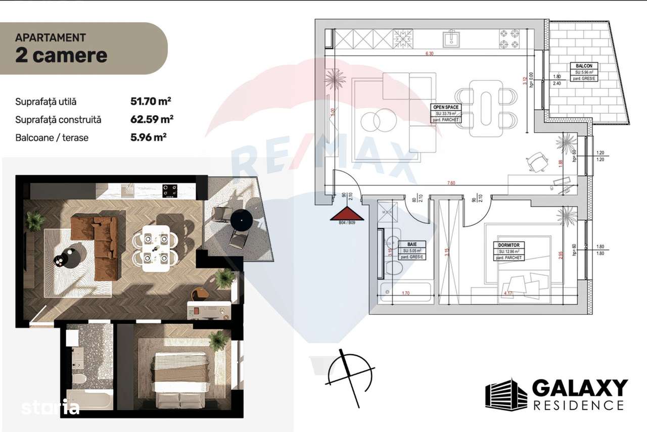 COMISION 0%| DE VANZARE| 2 CAMERE| TRACTORU| BLOC NOU|GALAXY RESIDENCE - Imagine principală: 2/13