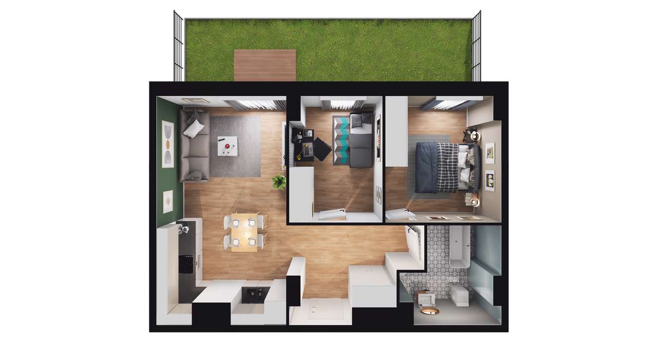 3-pokojowe mieszkanie 53m2 + ogródek - Pełny obrazek: 2/8