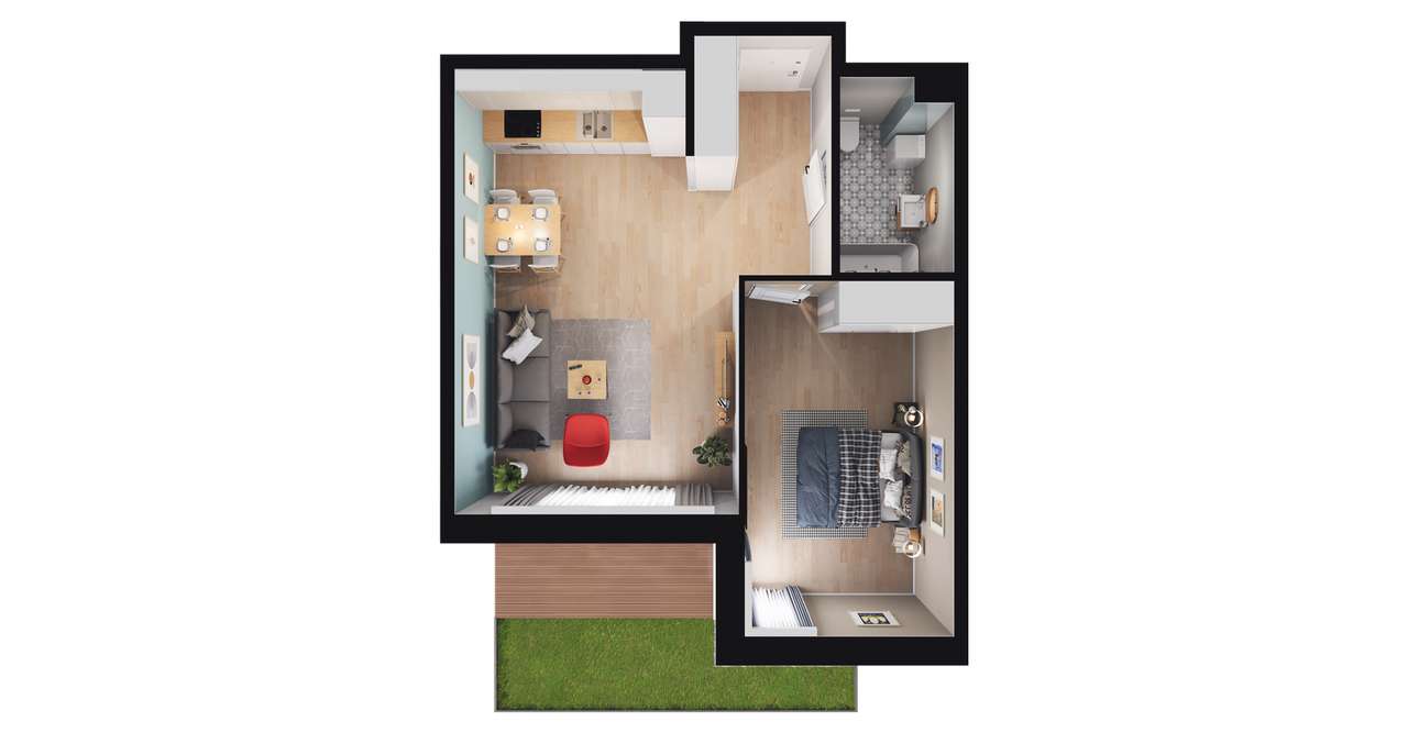 2-pokojowe mieszkanie 46m2 + ogródek - Pełny obrazek: 3/9