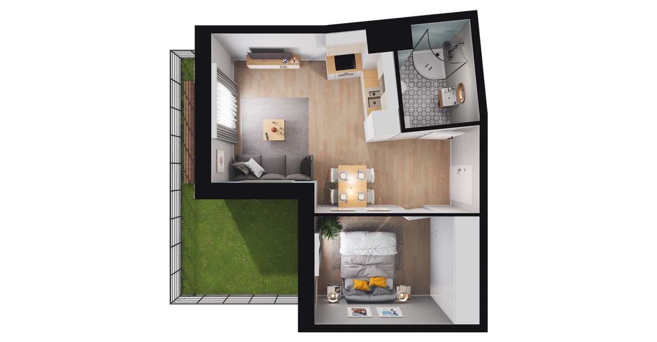 2-pokojowe mieszkanie 36m2 + ogródek Bezpośrednio - Pełny obrazek: 2/6