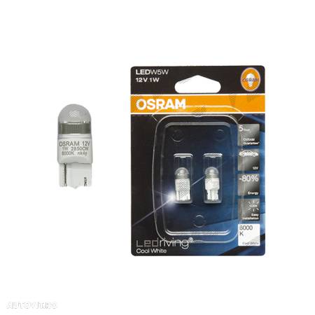 Set 2 becuri auto Osram Retrofit 12V T10 W2.1x9.5d 1W cu LED , culoare 6000K - 1