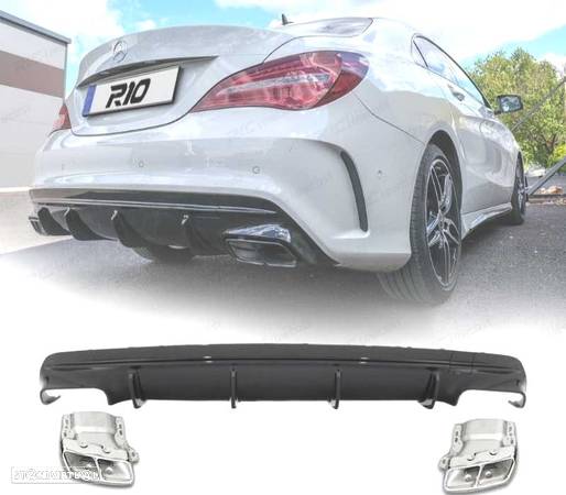 DIFUSOR TRASEIRO PARA MERCEDES CLA W117 16-18 LOOK A45 PRETO BRILHANTE + SAÍDAS DE ESCAPE - 1