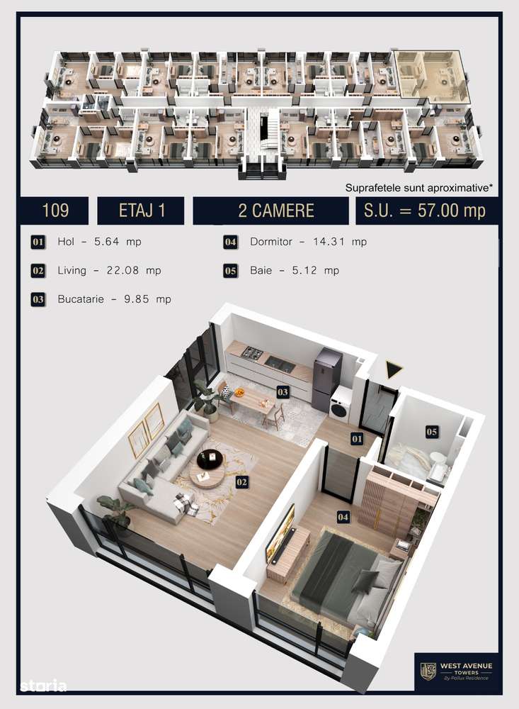 Apartament, 57 m²,  - Imagine principală: 4/5