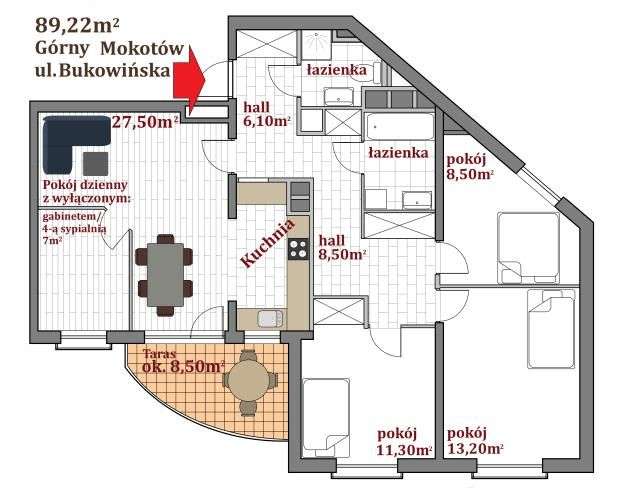 Mieszkanie, 89,50 m², Warszawa-2