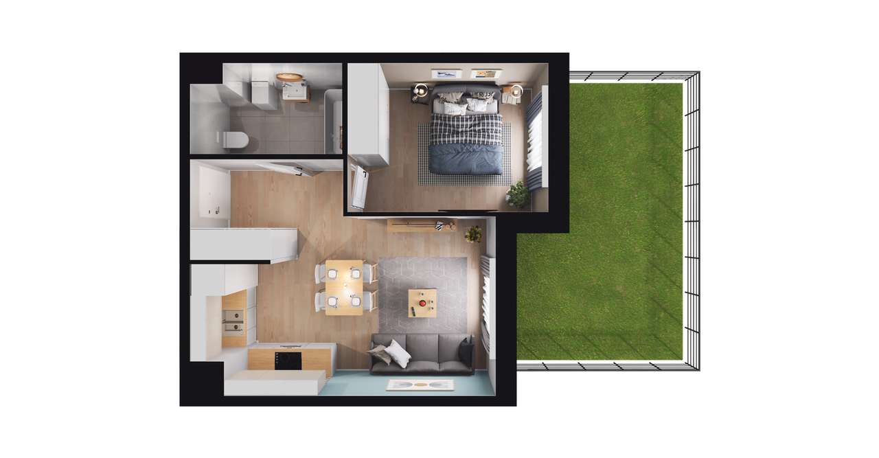 2-pokojowe mieszkanie 37m2 + ogródek Bezpośrednio - Pełny obrazek: 2/8