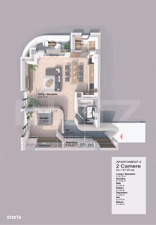 Apartament 2 camera, 67.29 mp, zona Pacurari - Rediu — fotografia 1