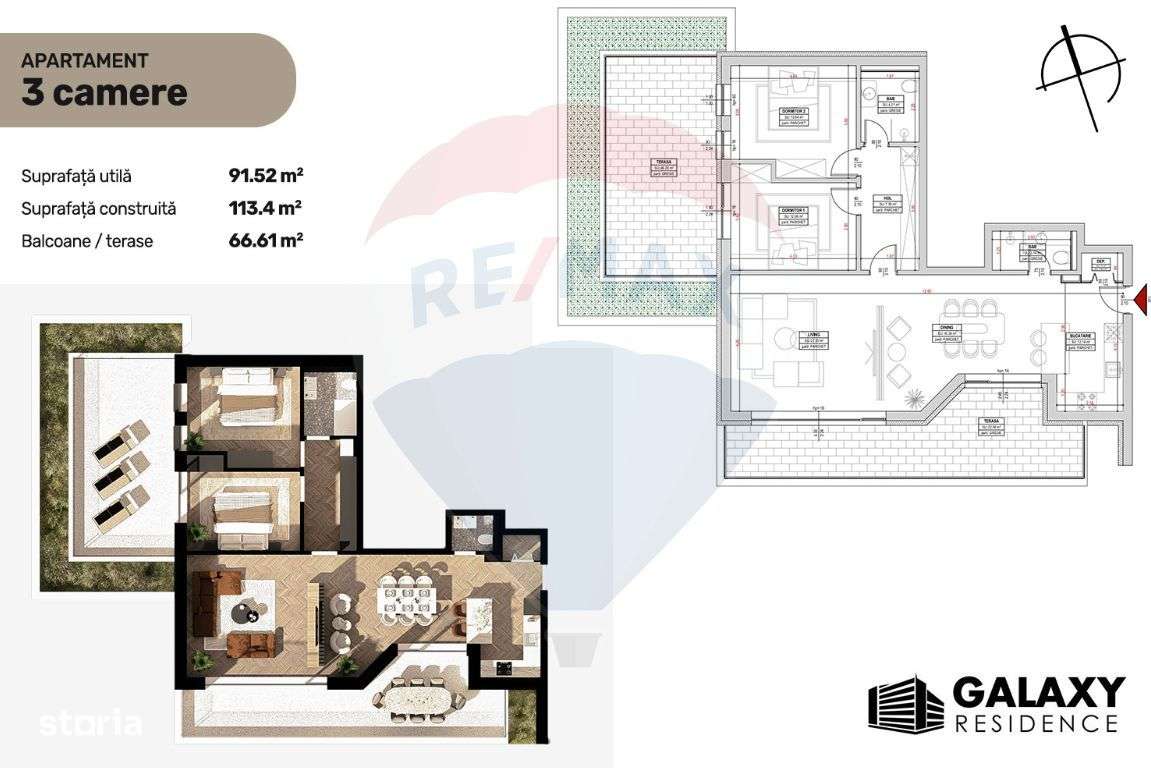 COMISION 0| DE VÂNZARE| 3 CAMERE| TRACTORUL| BLOC NOU|GALAXY RESIDENCE - Imagine principală: 3/13