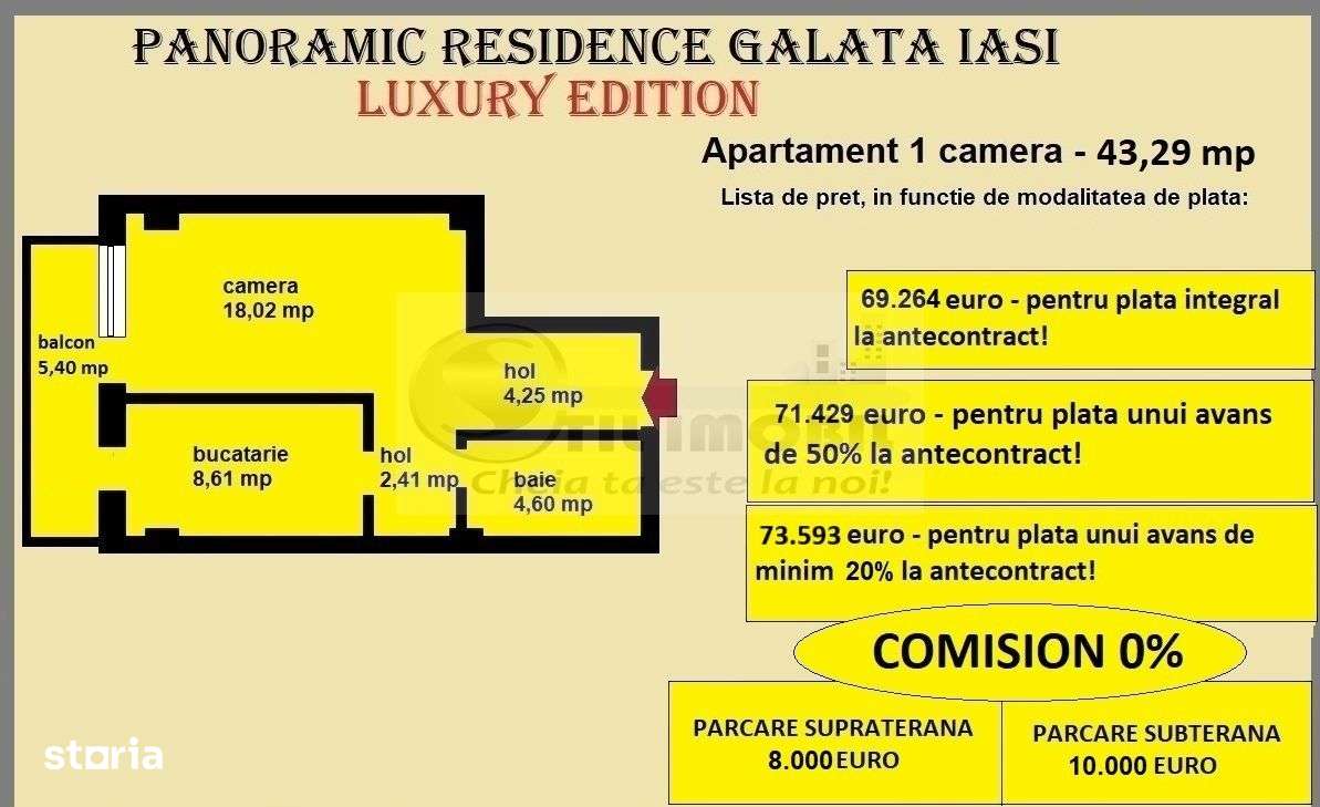Apartament decomandat de vanzare in Iasi, Galata, 43,29 mp, bloc nou - Imagine principală: 2/19