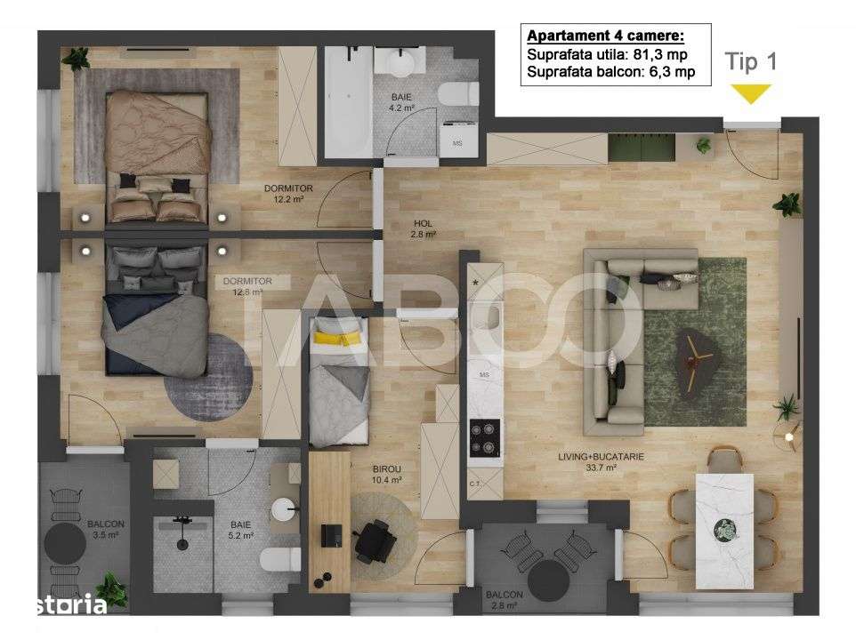 COMISION 0% Apartament 4 camere 81 mpu LOC PARCARE zona Doamna Stanca - Imagine principală: 2/9