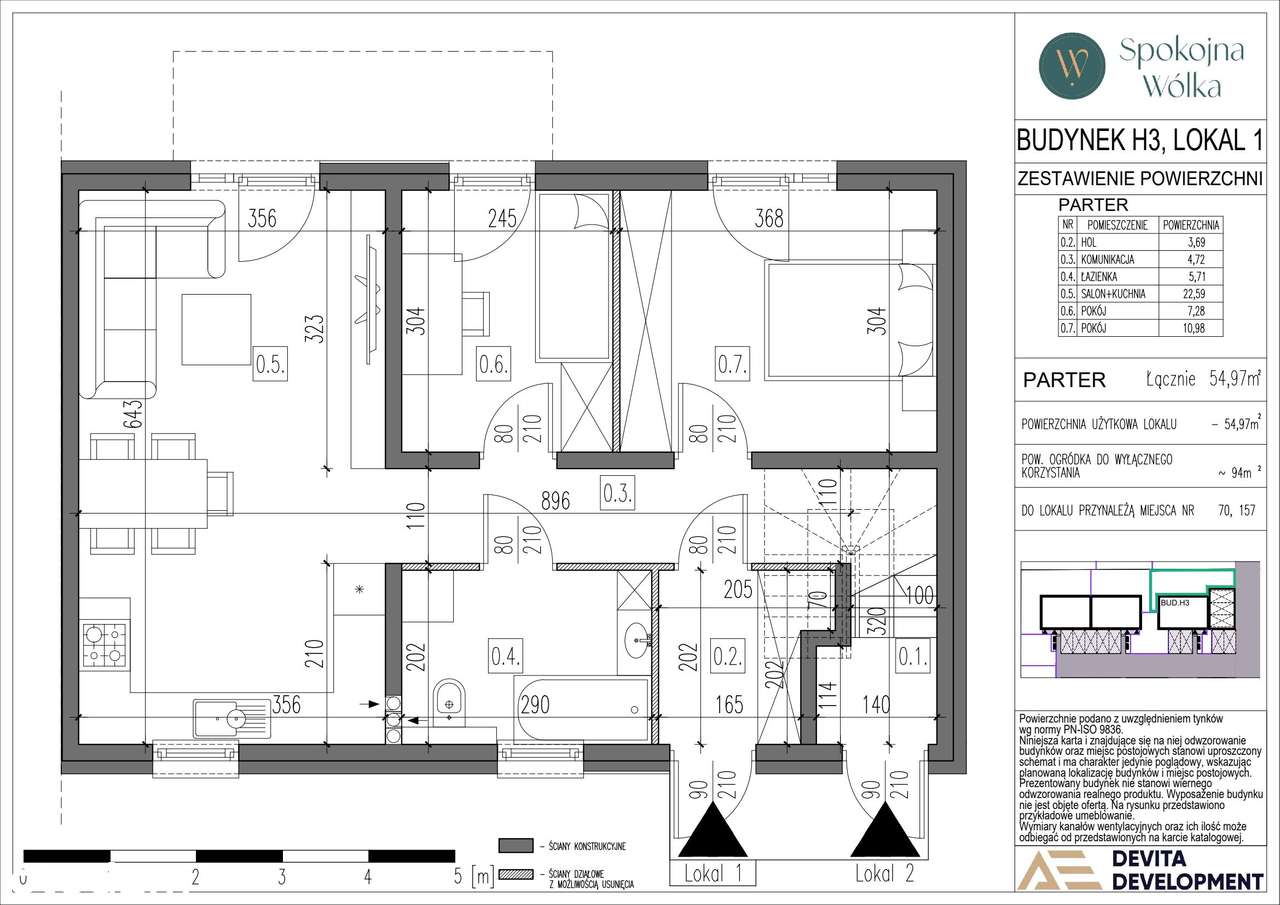 3-pokojowe mieszkanie 54m2 + ogródek - Pełny obrazek: 2/9