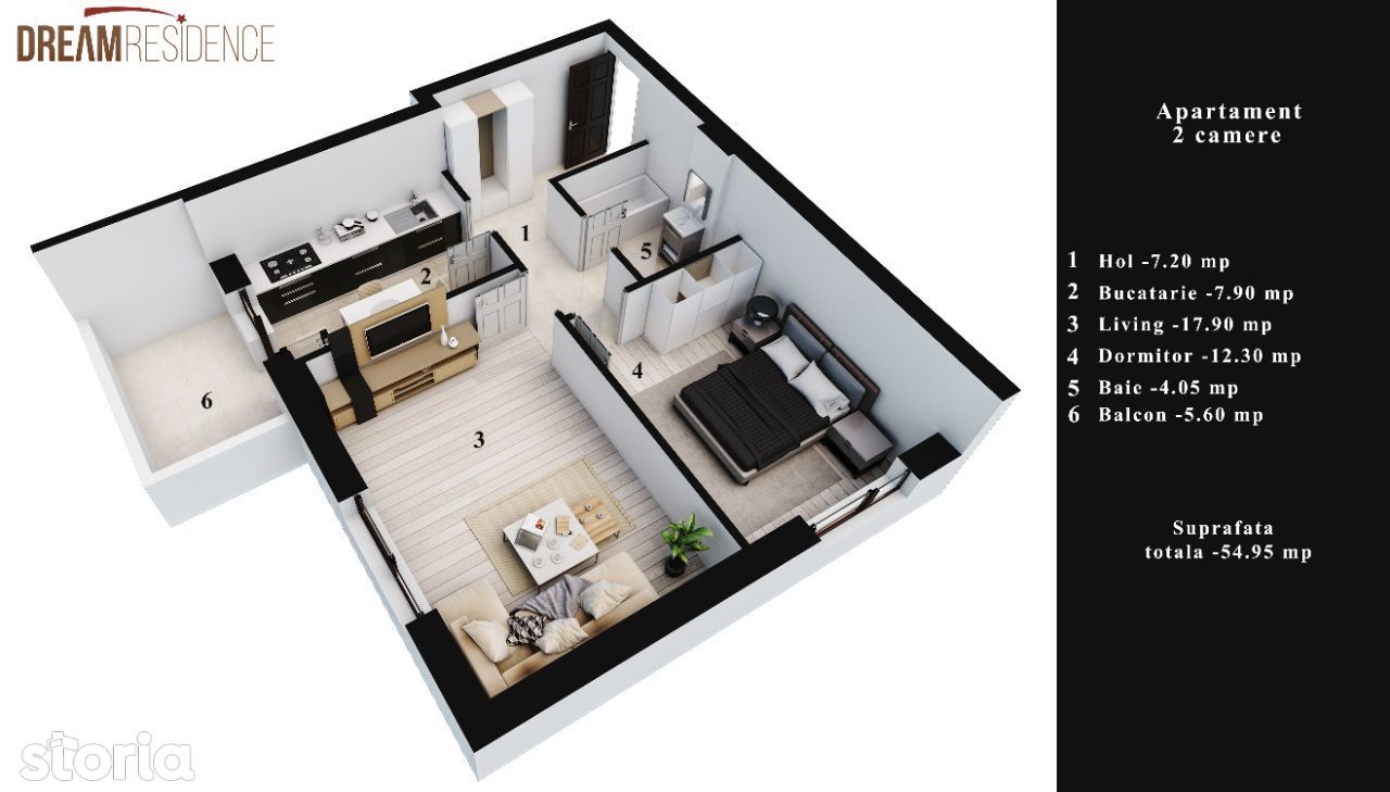 Apartament 2 camere,55 mp, Dream Residence