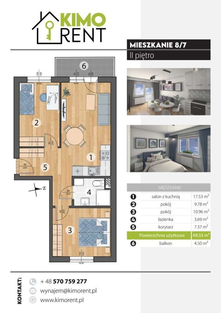 3-pokojowe, BEZCZYNSZOWE, duży balkon, II piętro - Pełny obrazek: 4/9