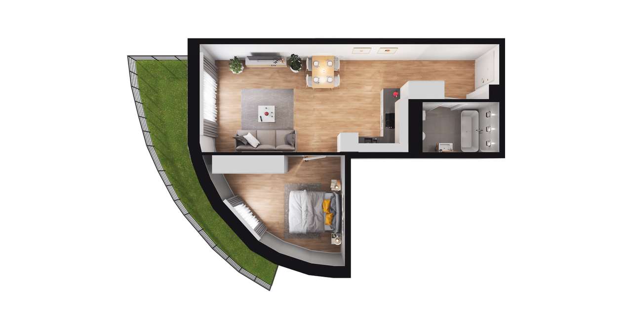 2-pokojowe mieszkanie 47m2 + ogródek - Pełny obrazek: 2/8