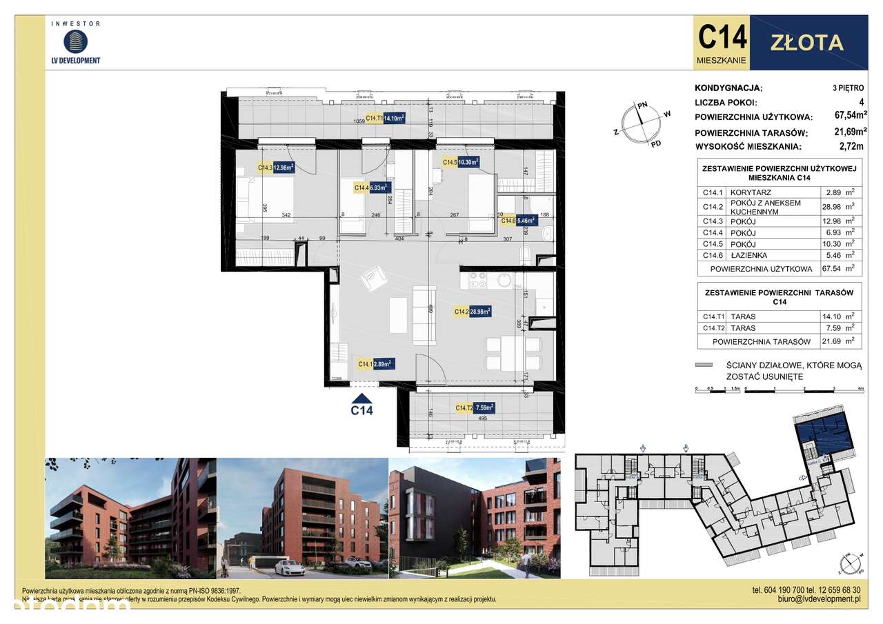 4-pokojowe mieszkanie 68m2 + 2 tarasy Bezpośrednio - Pełny obrazek: 2/9