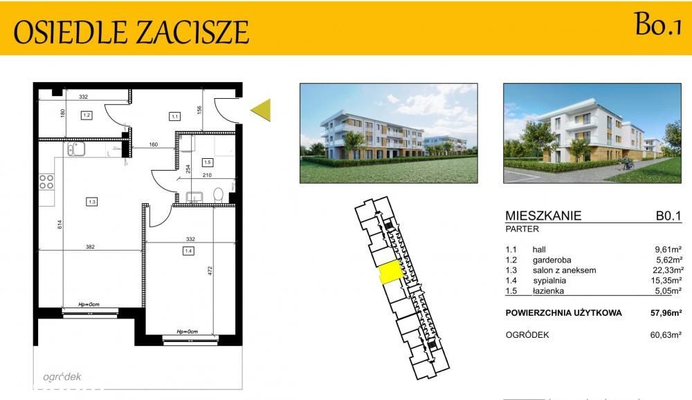 Mieszkanie, 57,96 m², Miłosław