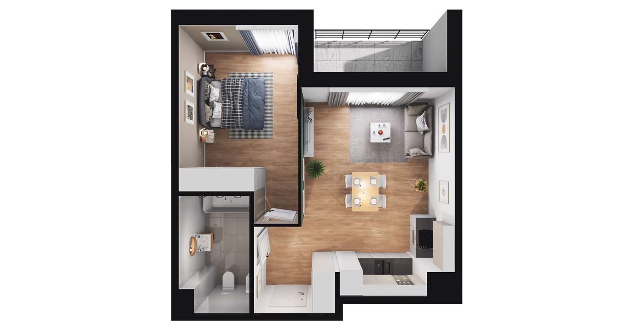 2-pokojowe mieszkanie 43m2 + loggia - Pełny obrazek: 2/8