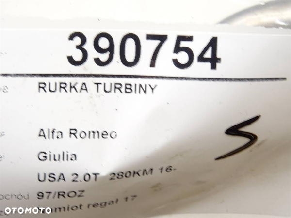 RURKA TURBINY ALFA ROMEO GIULIA (952_) 2015 - 2022 2.0 (952ACA25) 206 kW [280 KM] benzyna 2016 - - 5