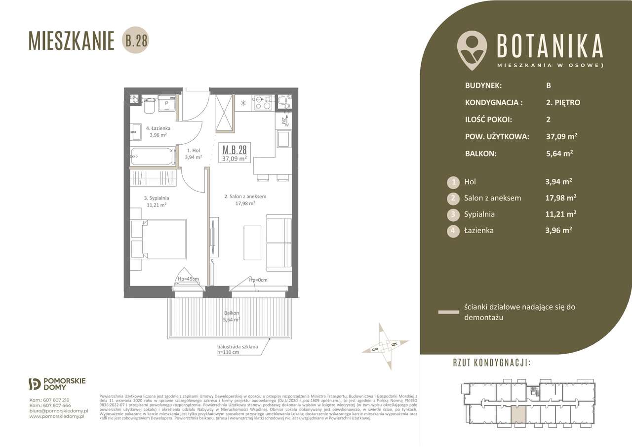 2-pokojowe mieszkanie 37m2 + balkon Bez Prowizji - Pełny obrazek: 2/7