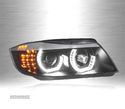 FARÓIS ANGEL EYES 3D LED + PISCA LED PARA BMW E90 E91 05-08 FUNDO PRETO - 3