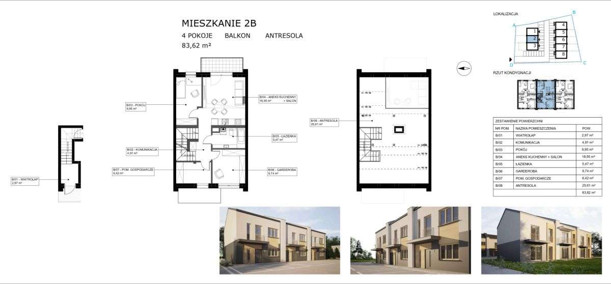 83 m2 / Antresola/ 4 pokoje/ balkon / 2 m.post.-1