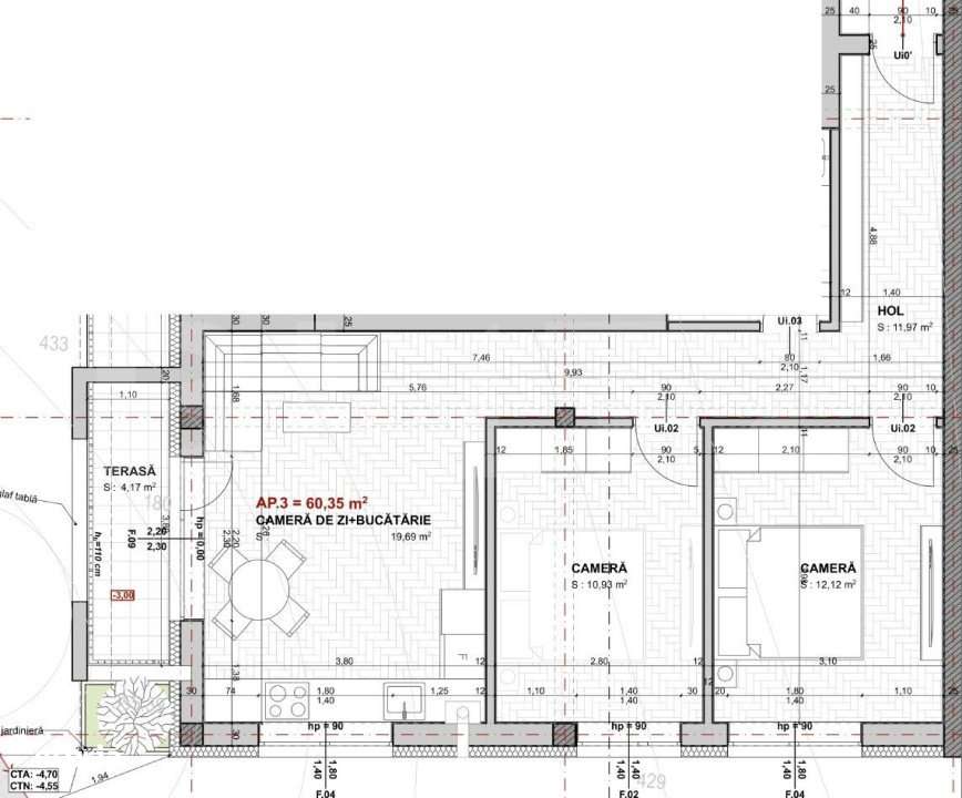 Ocazie! Apartament modern semifinisat, cu 3 camere, 60 mp, etaj interm - Imagine principală: 2/8