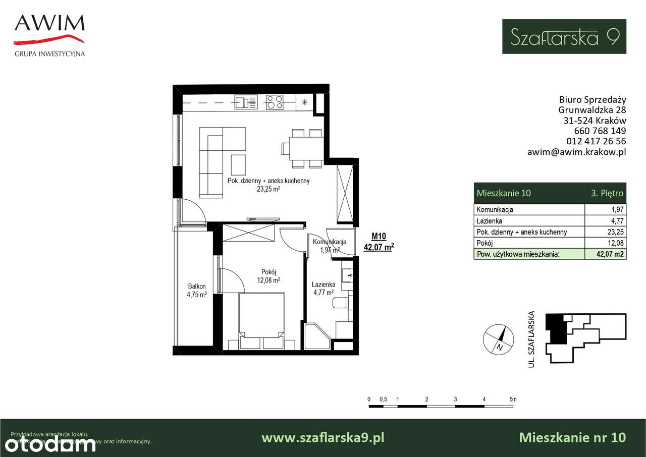 2-pokojowy apartament 42,07m2 na III piętrze z balkonem - Pełny obrazek: 2/13