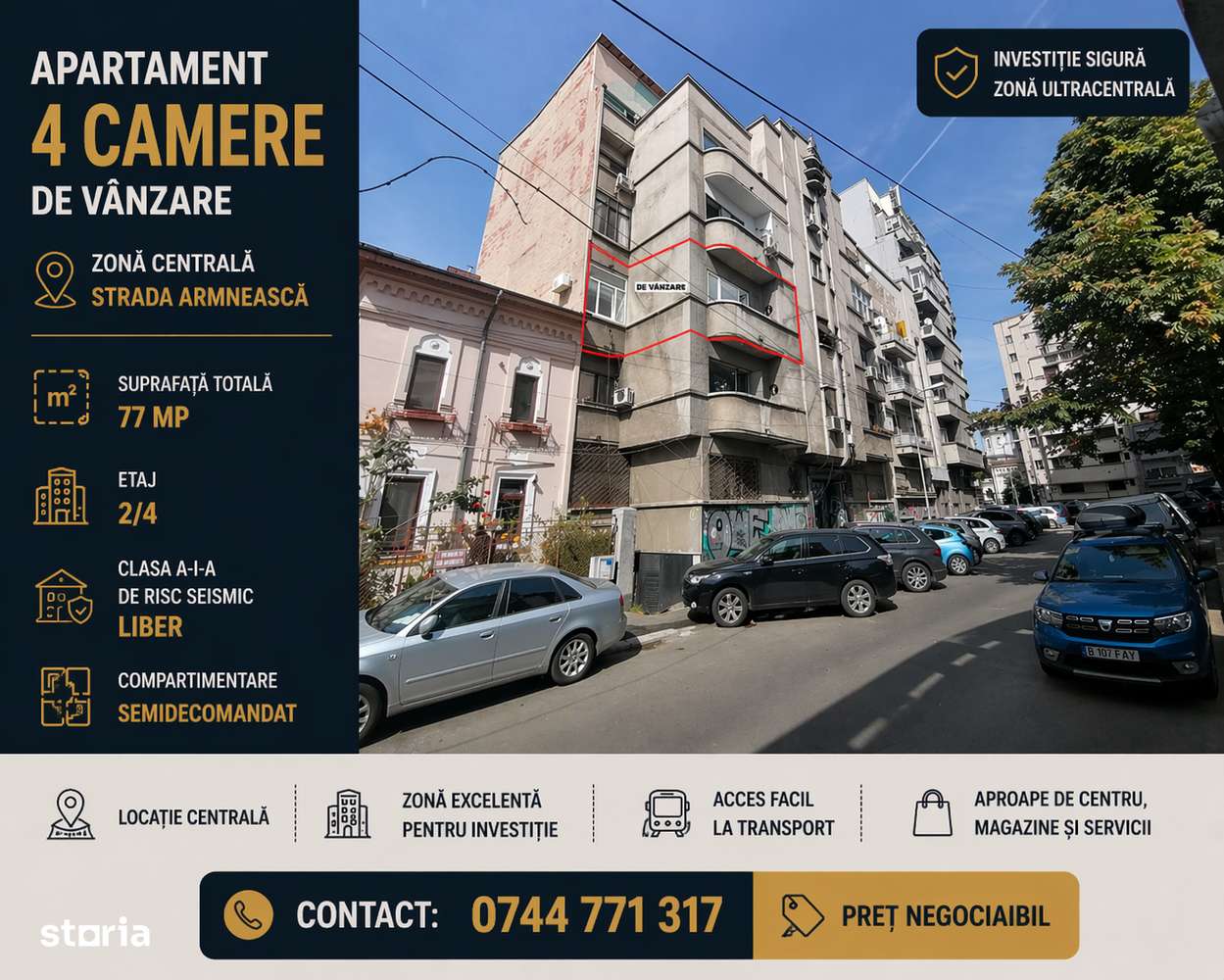 Apartament cu 4 camere - 77 mp - etaj 2/4, Liber