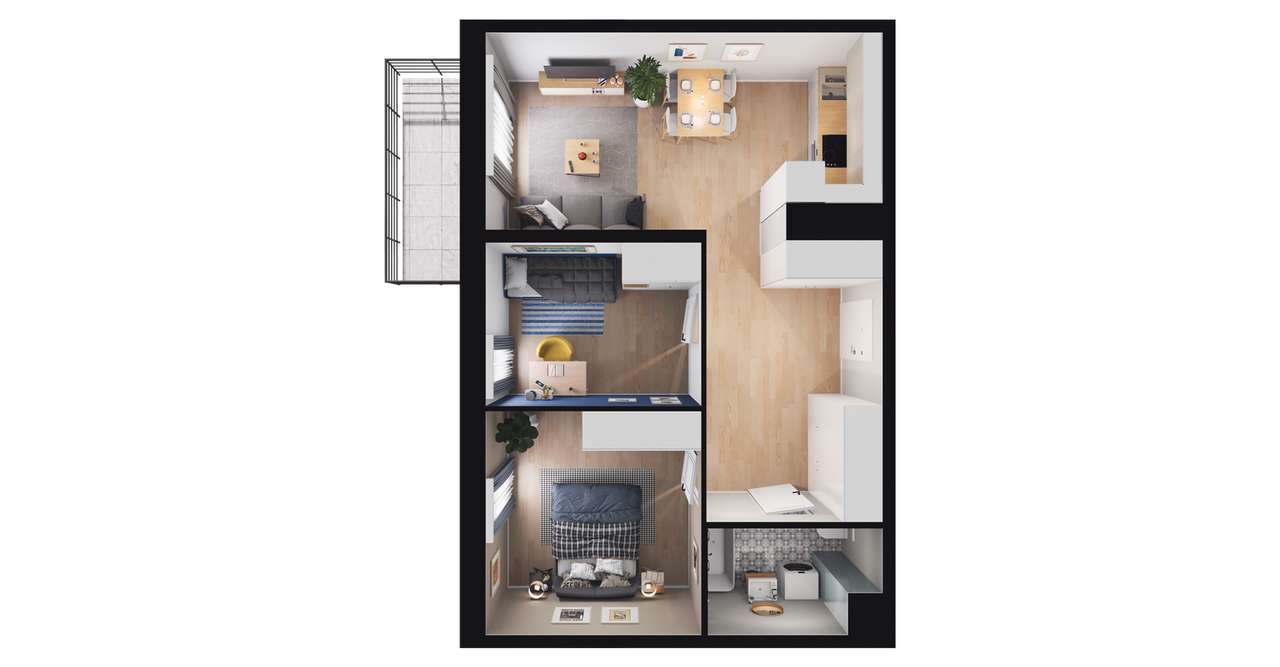 3-pokojowe mieszkanie 55m2 + balkon - Pełny obrazek: 2/8