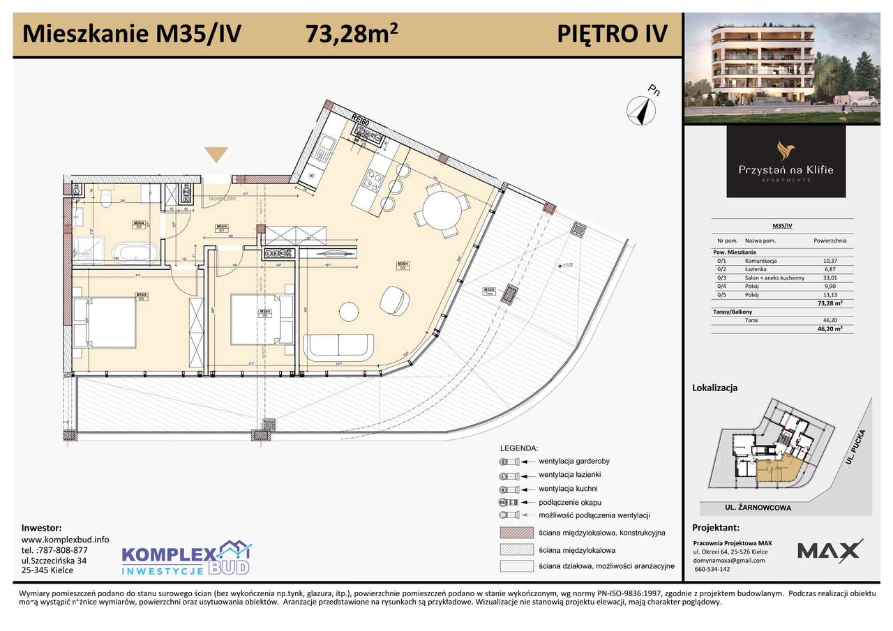 3-pokojowe mieszkanie 73m2 + taras Bez Prowizji - Pełny obrazek: 2/7
