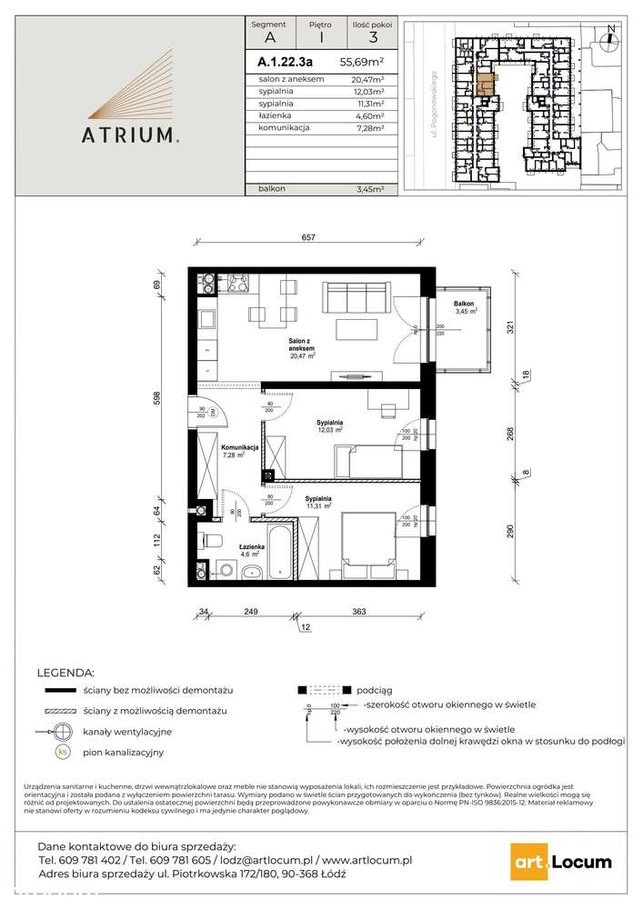 3-pokojowe mieszkanie 56m2 + balkon - Pełny obrazek: 2/7